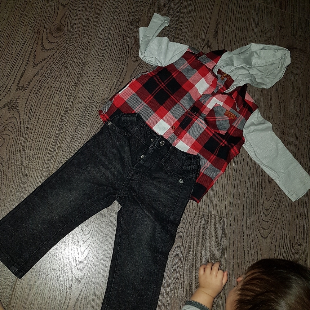 7 for all mankind 12m denim plaid set